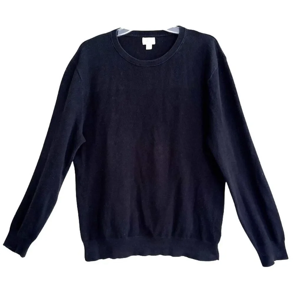 Knit for J Crew Waffle Knit Crew Neck Mens Sz L Black Cotton Textured Pullover
